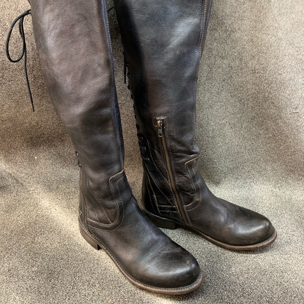 Bed Stu Surrey Black Lace-Up Back Boots, Womens Size 9.5
